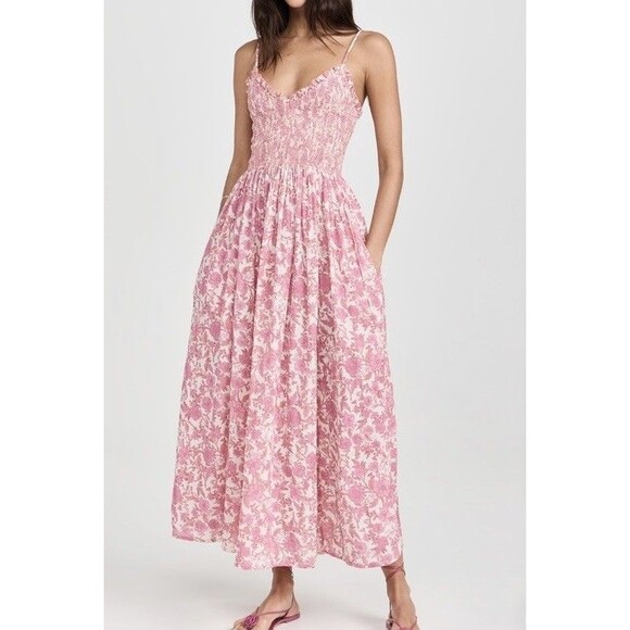 Free People  Women’s Sweet Nothings Midi Dress Women's Pink Floral Cotton Sz S - Picture 3 of 16